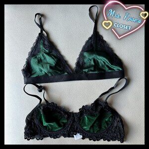 2 Emerald Green and Black Bralettes Size Medium